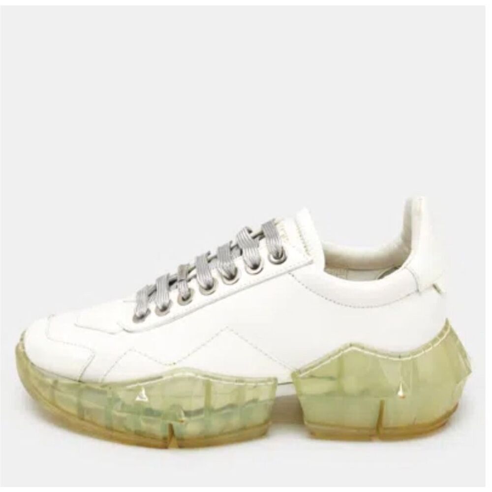 Jimmy Choo Womens Size EU 36 US 6 Trainers Diamond White Tan Leather Sneakers
